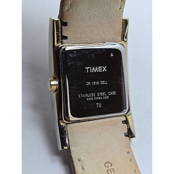 Timex Indiglo Womens Tank Cuff Watch MOP Dial Gold Tone Quartz New Battery Tan main image 11